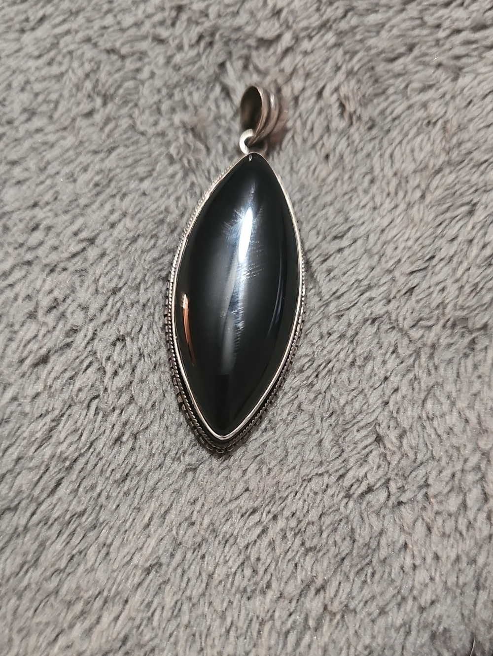 Vintage Large  Black Onyx Marquise Shape  Pendant